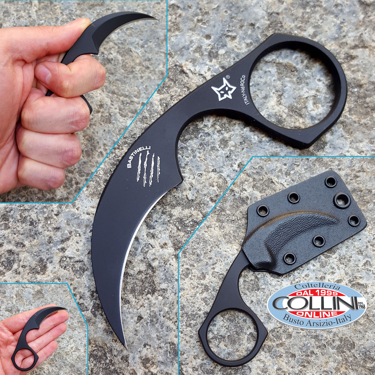 Bastinelli Knives Diagnostic Black Karambit Neck Knife coltello