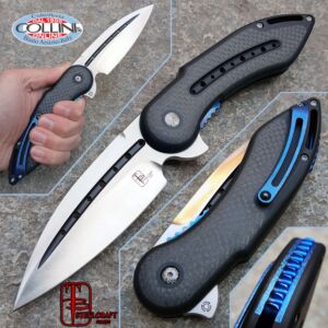 Begg Knives - Glimpse Fluted Blade Black G10 Carbon Fiber Inlays Blue Anodization - Steelcraft - Coltello