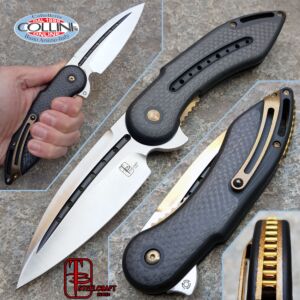 Begg Knives - Glimpse Fluted Blade Black G10 Carbon Fiber Inlays Gold Anodization - Steelcraft - Coltello