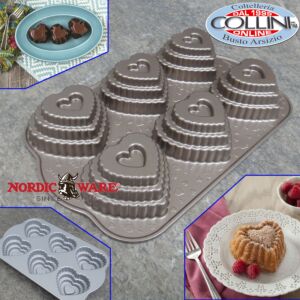 Nordic Ware - Stampo per 6 mini torte a forma di cuore - Tiered Heart Cakelet