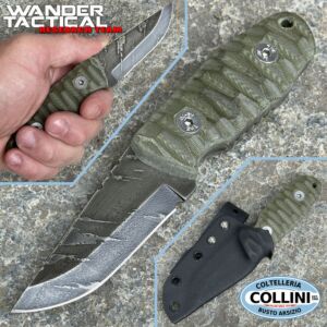 Wander Tactical - Menoceras knife - D2 steel - Ice Brush & Green Micarta - coltello custom