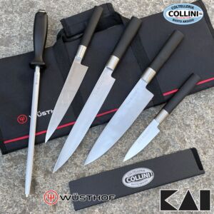 Coltelleria Collini - Set 4 coltelli cucina professionali Kai serie Wasabi - acciaino e borsa Wusthof