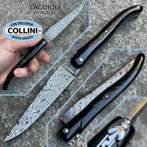 Laguiole En Aubrac - Corno di Bufalo grezzo con lama in acciaio damasco - coltello