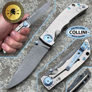 Spartan Blades - Harsey Folder - 3.25" Chad Nichols Damascus Blue Anodization - coltello