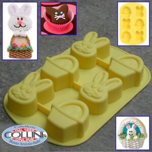 Wilton - Stampo in silicone 6 cavità coniglio-cestino   - Bunny  - Basket