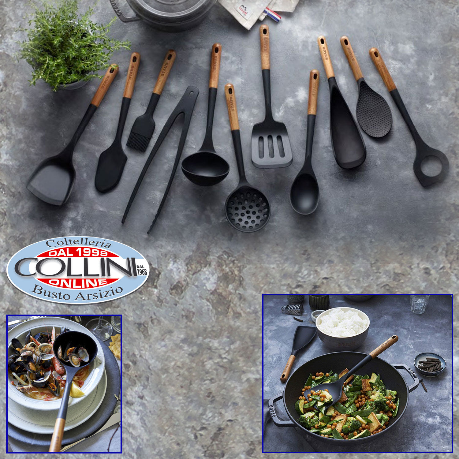 Umite Chef resistenti al calore per pentole antiaderenti Set di 15 utensili da cucina in silicone colore: nero con spatola e spatola 