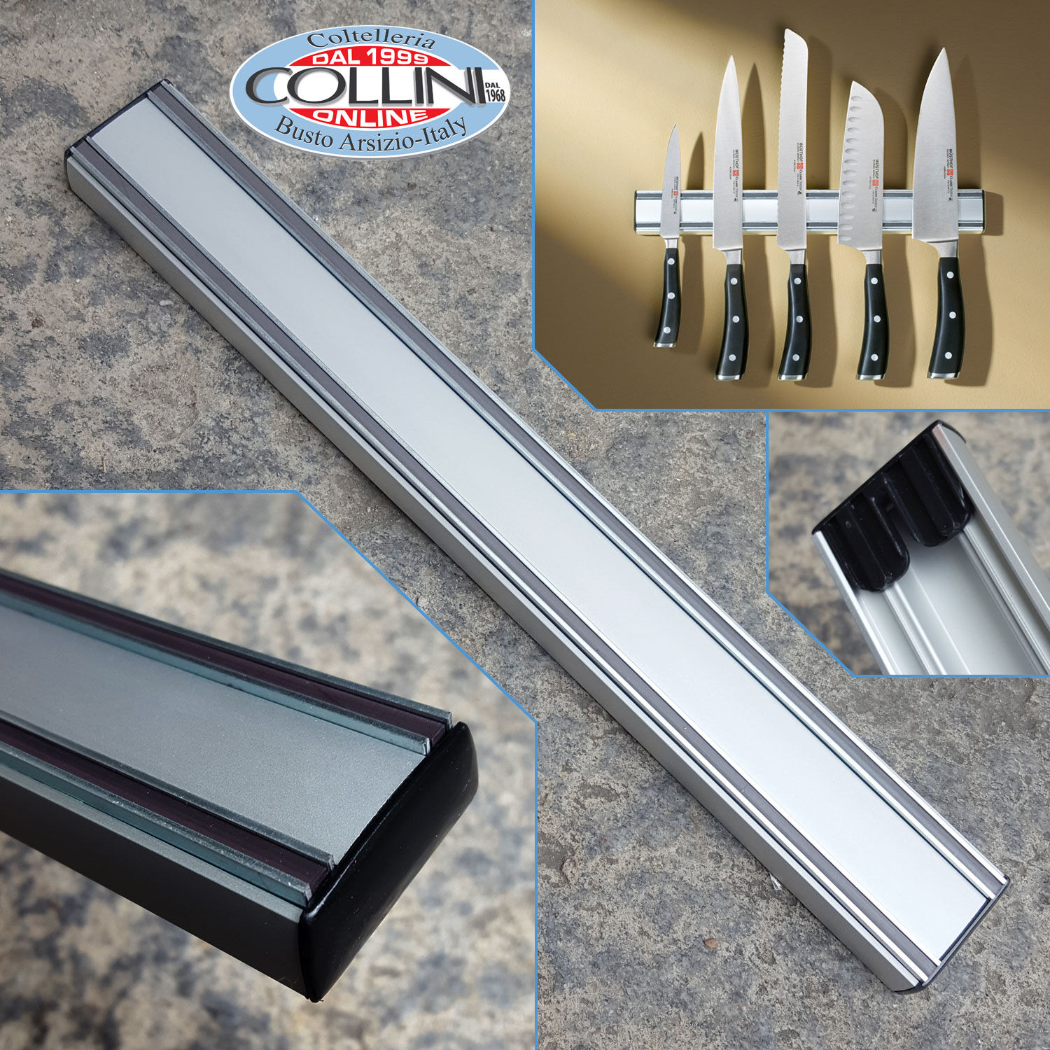 Arcos Magnet Cremagliera Magnetica Porta Coltelli Magnetico Steel e ABS 300 x 45 mm Colore Grigio e Nero Fatto di PVC 