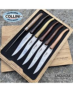 Laguiole en Aubrac - Set 6 pezzi coltelli bistecca con manici in 6 differenti essenze di legno - coltelli da tavola