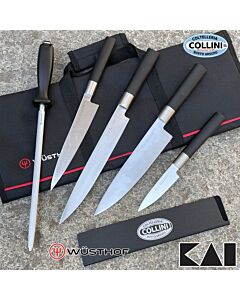 Coltelleria Collini - Set 4 coltelli cucina professionali Kai serie Wasabi - acciaino e borsa Wusthof