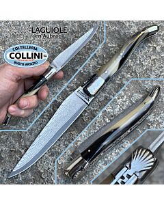 Laguiole En Aubrac - Punta di Corno - molla incisa con Conchiglia del Pellegrino - VG10 in Sanmai - coltello