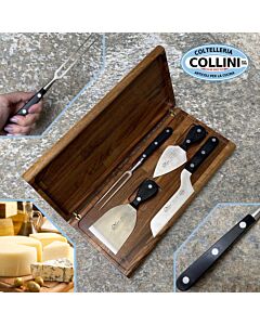 Made in Italy - Set Inoxart con 4 coltelli formaggio in cofanetto di legno