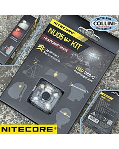 Nitecore - NU05 V2 Kit - Headlamp Mate - ultra compatta, ricaricabile USB - 40 lumens - Torcia Led
